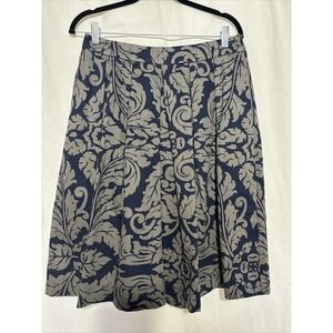 Boden Navy/Gray Leaf Print Cotton‎ Pleated Skirt Size 8L EUC G8
